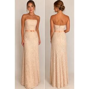 1990s Vivian Dessy for Dessy Creations Strapless Lace Gown XS